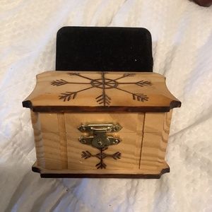 Vintage Hand Made Wooden Native American Box Wood burned designs, signed